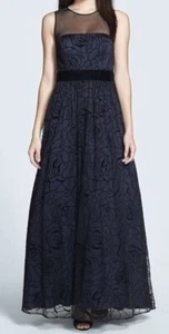 ELIZA J Illusion Navy Blue Floral Long Dress Mother of Bride Groom NEW Womens 14 - Picture 1 of 8