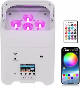 Stage uplights 9600mAh Rchrgbl 6x18W RGBWA+UV Par Light Remote/APP/DMX512/S - Picture 1 of 10
