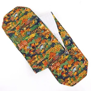 Fall Quilted Table Runner Orange Green Fruits Barn Bridge Water 68" x 12 1/2" - Picture 1 of 8
