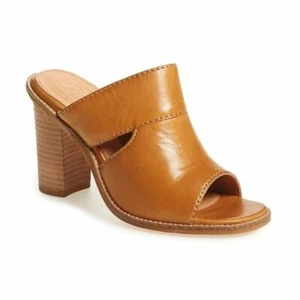 Sey Collection Open Toe Brown Leather High Heel Mule Sandals Size 8 - Picture 1 of 5