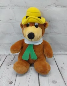1990 ORSO YOGI Hanna Barbera Peluche GIALLO Cappello Verde Cravatta Imbottito Animale 8,5 Pollici - Foto 1 di 9