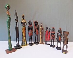 Konvolut 11 afrikanische Figuren 10x Holz 1x Gips verschiedene Hölzer Volkskunst