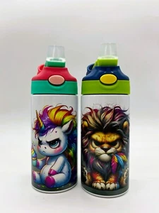 Botella de agua para niños 400 ml dibujos animados animal taza para niños con pajita acero inoxidable - Imagen 1 de 9