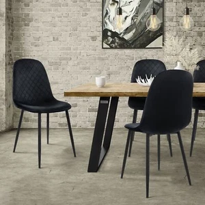 Set 4x sillas de comedor de terciopelo negro diseño ergonómico asiento moderno - Imagen 1 de 7