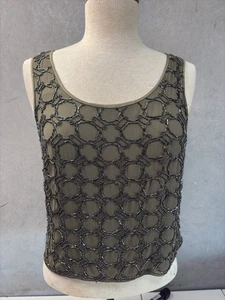 Escada Margaretha Ley 100% Seide Perlen Tanktop braun ärmellos Gr. 38 - Bild 1 von 12