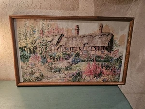 Vintage Framed CrossStitch, Miss Hathaway's Garden-English Cottage, Very Good - Picture 1 of 8
