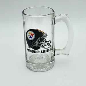 Pittsburgh Steeler Helmet Logo NFL Glass Beer Mug 5.5" Tall w/ Handle - Picture 1 of 4