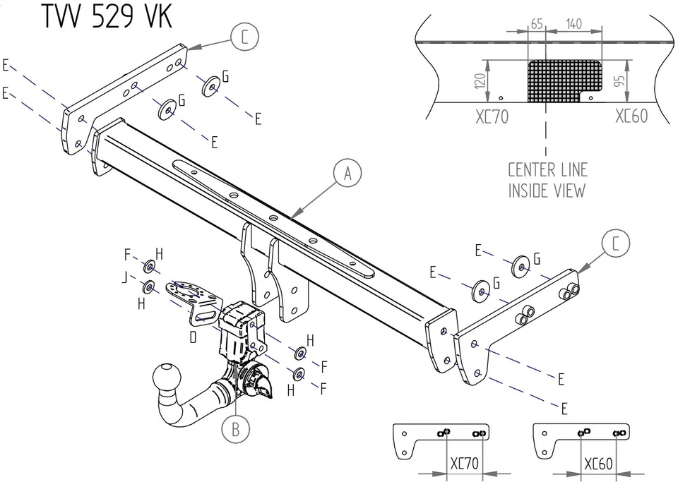 Barra de remolque desmontable vertical Towtrust para Volvo XC70 Estate 2007 a 2016 Foto 1 de 4
