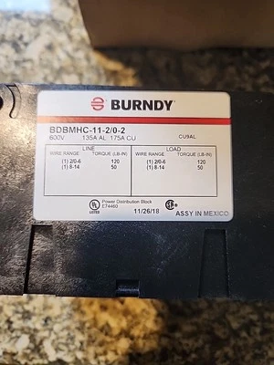 Power Distribution Block NEW Burndy #14-2/0 AWG BDBMHC112/02 - Image 1 of 3