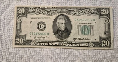 Банкнота Федерального резерва серии $20,00 1950 B, Вашингтон округ Колумбия 20 долларов G 59572834 B - Изображение 1 из 4