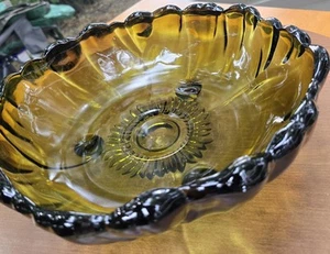 Vintage Indiana Glass Honey Amber Sunflower 11" Footed Serving Display Bowl  - Picture 1 of 11