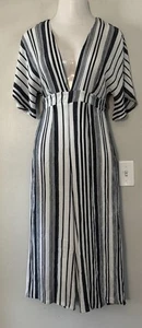 Sadie & Sage Blue Striped Wide Leg Jumpsuit with Belt Sz S Preppy Nautical Chic - Picture 1 of 20