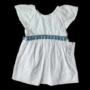 Pippa & Julie Dress Eyelet Short Flutter Sleeve White Blue Trim Lined NWT - Picture 1 of 8
