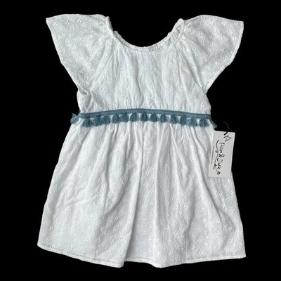 Pippa & Julie Dress Eyelet Short Flutter Sleeve White Blue Trim Lined NWT - Image 1 of 4