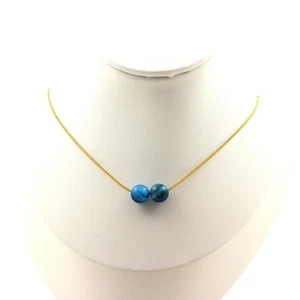 Collana 2 Perle Agata Phylum Blu 8 MM Catena Acciaio Dorato Acciaio Inox - Foto 1 di 3