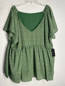Women’s Size 5X Babydoll Top Boutique Kelly Floral Green Lined Side Zipper - Picture 1 of 13