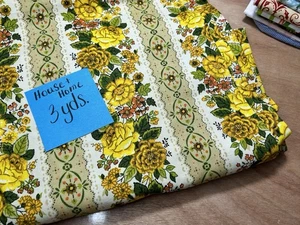 Vintage Upholstery Fabric Mustard Floral Design - Picture 1 of 2