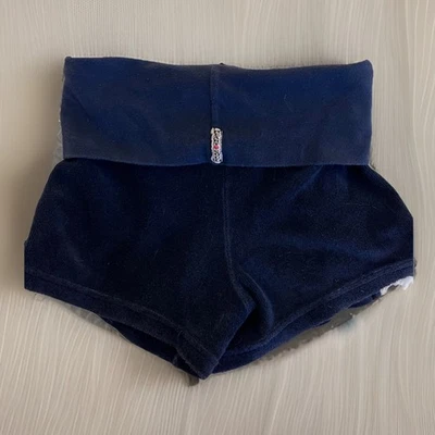 Y2K HEART SOUL  low rise foldover  NAVY VELOUR shorts Xsmall - Image 1 of 4