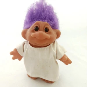 Camisa blanca vintage Troll Doll pelo corto púrpura ojos marrones 4-3/4" - Imagen 1 de 6