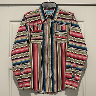 女牛仔五金女孩长袖按扣西部衬衫多色 L 10-12 — 第 1/4 张图片