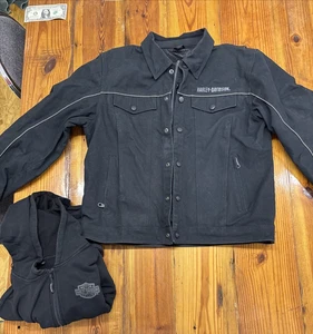 Harley Davidson Motorcycle Black Zip & Button Up Mens Jacket With Hooded Liner. - Picture 1 of 15