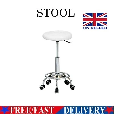 White Stool Swivel Adjustable Height Office Chair 360° Round Desk PC Stool UK - Image 1 of 4