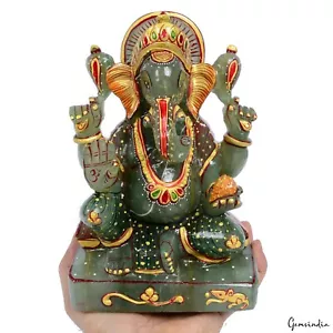Handmade Aventurine (Indian Jade) Ganesha Painted Statue/Home Decor Sculpture~8" - Bild 1 von 7