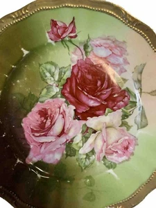 Carl Tielsch Alt Wasser C. T rosa & rote Rosen 9-1/2 Zoll Obstschale # 404 - Bild 1 von 7
