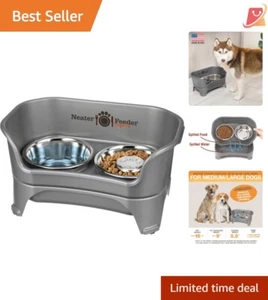 Raised Dog Feeder Stainless Steel Slow Feed Bowl 3 Cup Non-Slip Mess-Proof Grey - Picture 1 of 11