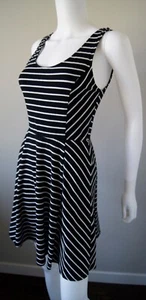 Mossimo Supply Co Black White Striped Tank Fit Flare Short Cotton Dress SZ S - Picture 1 of 12