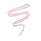 Catholic Rosary Necklaces Pink Heart-shaped Beads Long Chain for Women