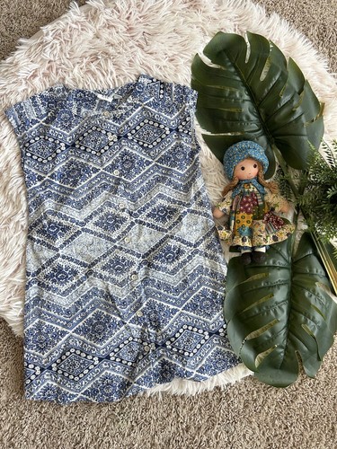 OFF WHITE Abito Chevron Gaps Bambini Blu Off Bianco Floreale Paisley 100% Cotone Bottone XS 4