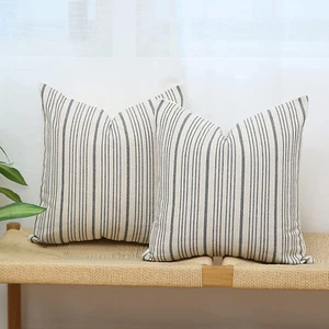 Grey and Cream Farmhouse Throw Pillow Covers 18 X 18, Modern Accent Squa - Picture 1 of 12