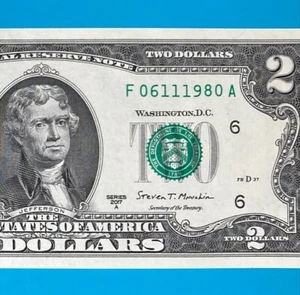 June 11, 1980 / 6 November 1980 (F 06111980 A) BIRTHDAY $2 Two Dollar Bill *UNC* - Picture 1 of 4