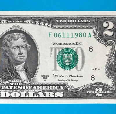 June 11, 1980 / 6 November 1980 (F 06111980 A) BIRTHDAY $2 Two Dollar Bill *UNC* - Image 1 of 4