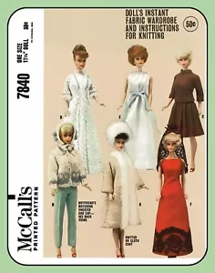 Ropa para muñecas 111/2" McCall's 7840 de colección años 60 costura y tejido artesanal patrón - Imagen 1 de 5