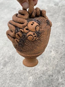 Vintage OOAK Upside Down FROWNING MONKEY & COCONUT TREE Vase RARE ART 8/5 ❤️sj3j - Picture 1 of 11