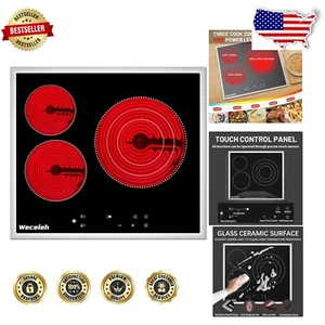 Stainless Steel 24 Inch Electric Cooktop - 3 Burners with Safety Lock & Timer - Picture 1 of 8