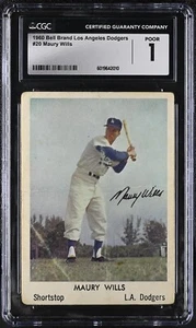 1960 Bell Brand Dodgers #20 Maury Wills Los Angeles Dodgers - CGC 1 Poor - Picture 1 of 2