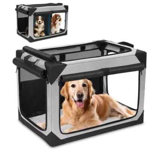 Soft Sided Collapsible Dog Crate with Divider Indoor/Outdoor Large Size 30" Grey - Picture 1 of 22