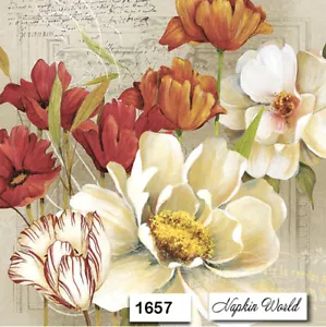 (1657) TWO Paper Luncheon Decoupage Art Craft Napkins - TULIPS MAGNOLIA FLOWERS - Picture 1 of 3