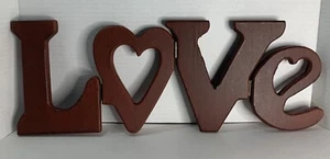 Hand Made Carved Wooden With Metal Hinges (LOVE). Unfolded 18.5” X 6.25” In. - Picture 1 of 12