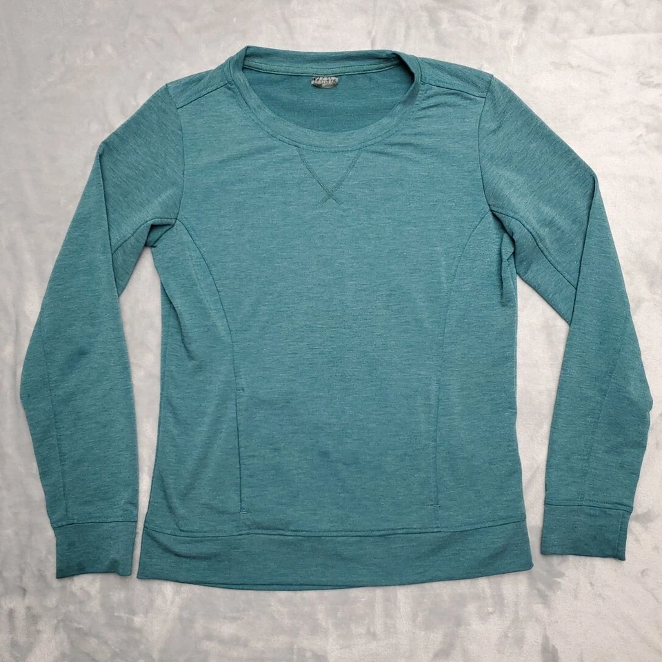 Top canguro rendimiento manga larga pulóver verde pequeño cuello redondo Marmot para mujer Foto 1 de 4