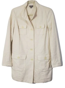 J. Jill Jacke Gr. strukturiert Baumwollmischung XS creme lang Knopfleiste mit Taschen - Bild 1 von 5