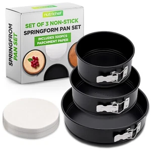 Nutrichef 3-Pc Leak Proof Springform Pan Set- Stainless Steel Lock and 300 Pcs - Picture 1 of 7