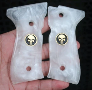 BERETTA 92 EMPUÑADURAS TAMAÑO COMPLETO 92FS, 96, M9 CALAVERA CASTIGADORA PERLA SINTÉTICA # ORO ALEATORIO - Imagen 1 de 23