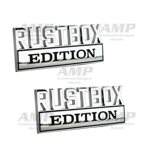 1pc RUSTBOX EDITION Chrome n Black emblem Badges fits Chevy Ford Car Truck - Picture 1 of 3