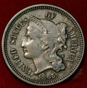 1865 Philadelphia Mint Three Cent Coin - Picture 1 of 2