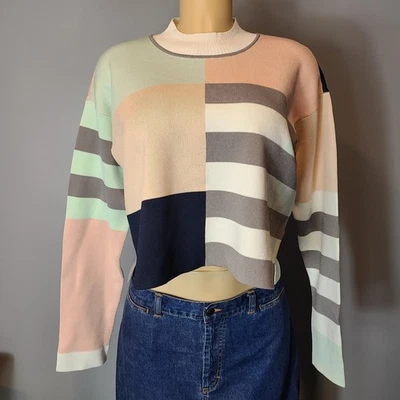 Suéter Club Monaco Pastel Recortado Gran Tamaño Talla Grande Preppy Retro Cuadrado Rosa Foto 1 de 4