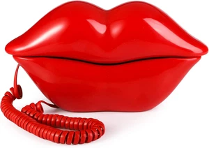 Telefon mit rotem Mund, kabelgebunden Neuheit süßes sexy Lippentelefon, Geschenk echter schnurgebundener Cartoon - Bild 1 von 12